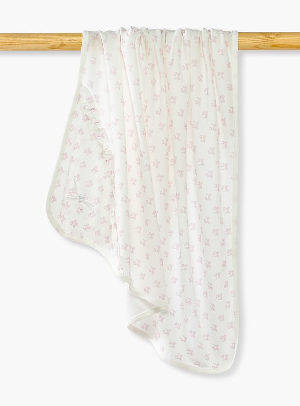 Giggles Printed Receiving Blanket with Bow and Ruffle Detail