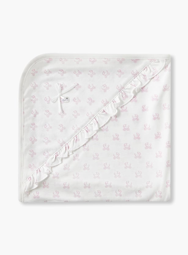 Giggles Printed Receiving Blanket with Bow and Ruffle Detail