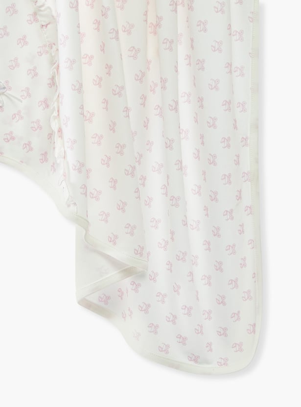 Giggles Printed Receiving Blanket with Bow and Ruffle Detail