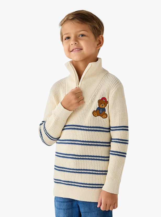 Juniors Striped Sweater with Zip Closure