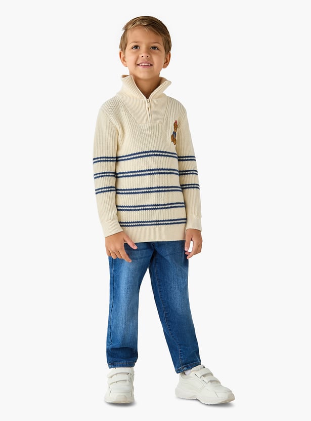 Juniors Striped Sweater with Zip Closure