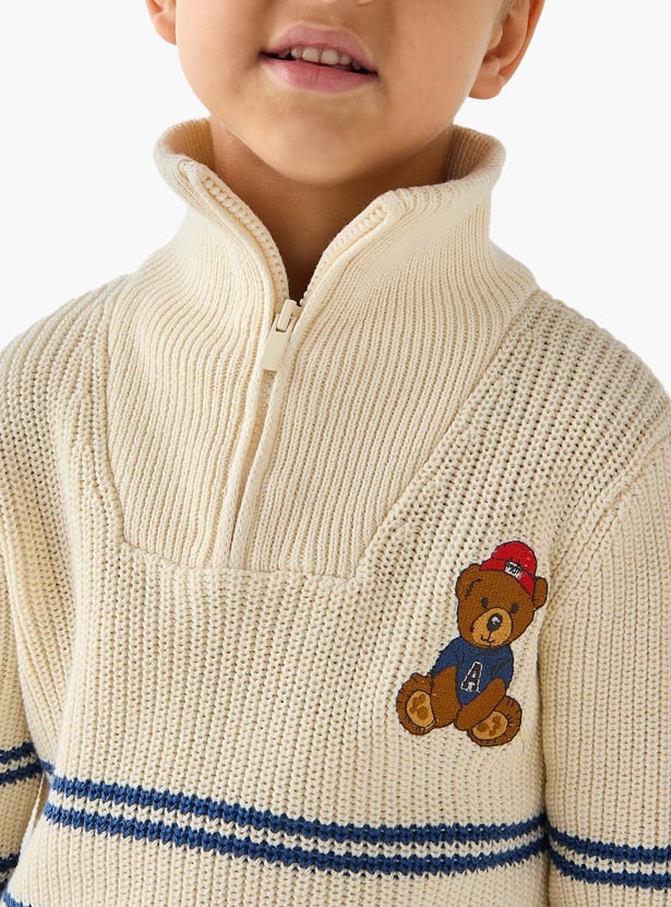 Juniors Striped Sweater with Zip Closure