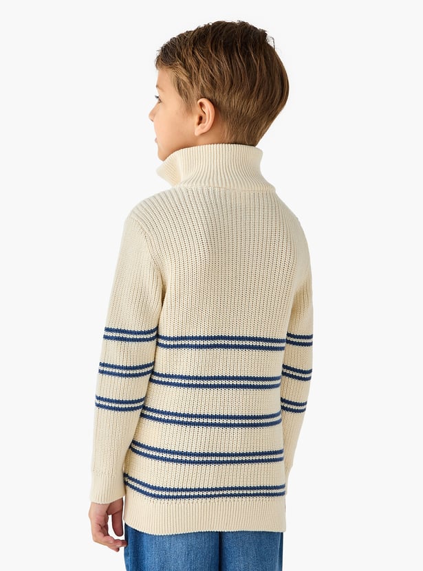 Juniors Striped Sweater with Zip Closure
