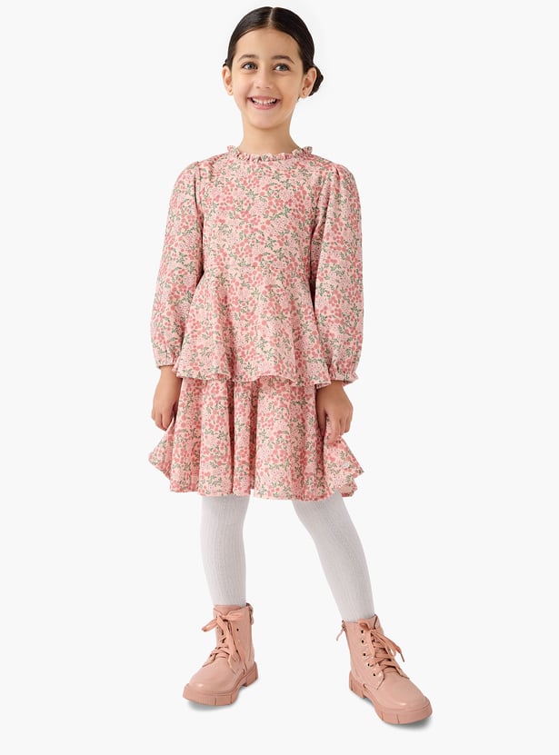 Buy Juniors Floral Print Dress with Cardigan and Tights Online at just Rs.  2999.0 - 1000015717537 | Max Fashion