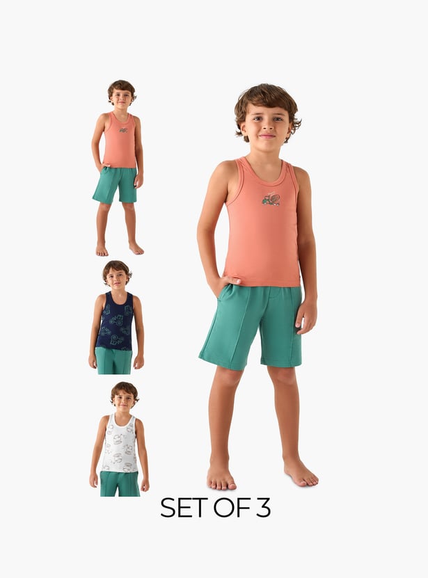 Juniors Construction Vehicle Print Vest - Set of 3