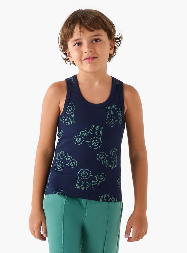 Juniors Construction Vehicle Print Vest - Set of 3