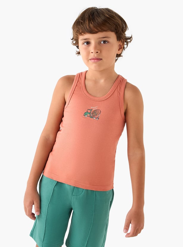 Juniors Construction Vehicle Print Vest - Set of 3