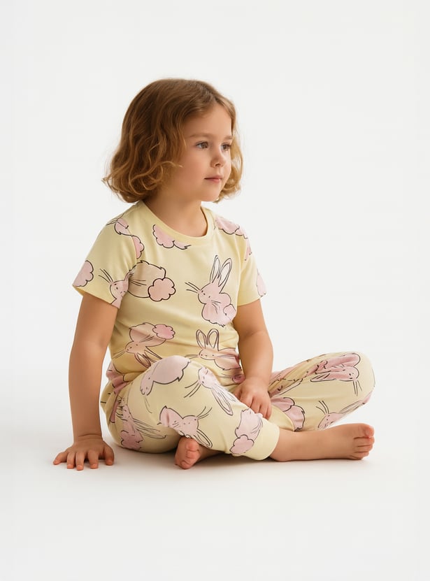 Juniors All-Over Bunny Print T-shirt and Pyjama Set