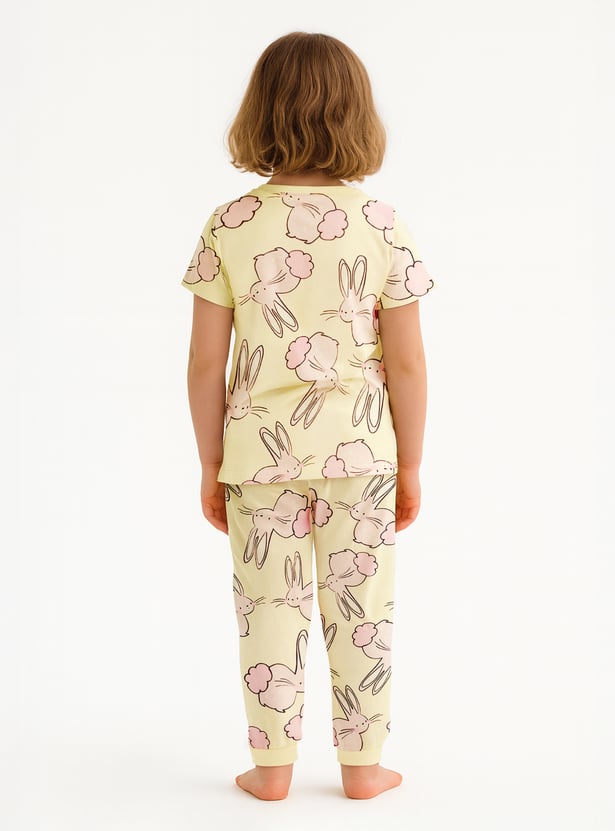 Juniors All-Over Bunny Print T-shirt and Pyjama Set