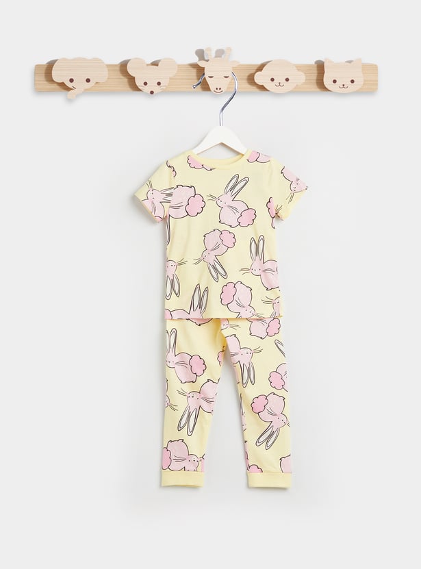 Juniors All-Over Bunny Print T-shirt and Pyjama Set