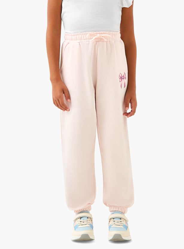 Juniors Bow Print Joggers with Drawstring Closure