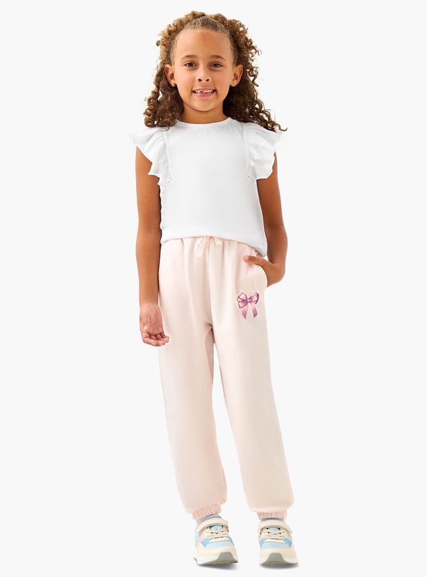 Juniors Bow Print Joggers with Drawstring Closure