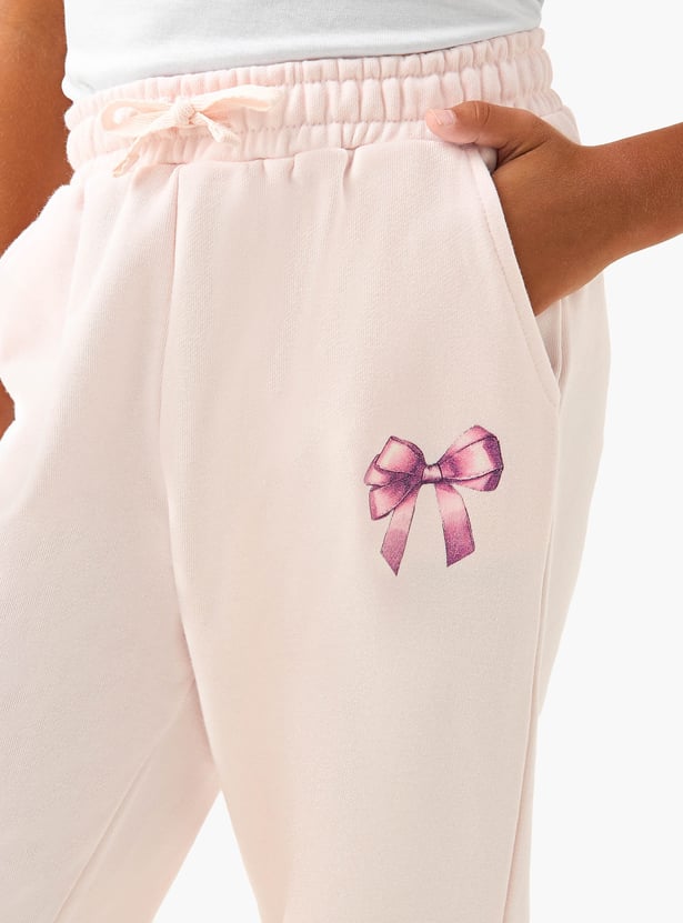 Juniors Bow Print Joggers with Drawstring Closure