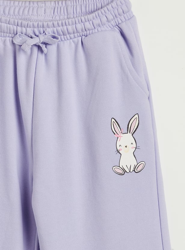 Juniors Bunny Print Joggers with Drawstring Closure and Pockets