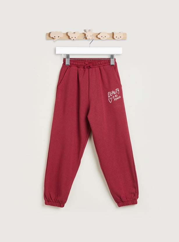 Juniors Slogan Print Joggers with Drawstring Closure and Pockets