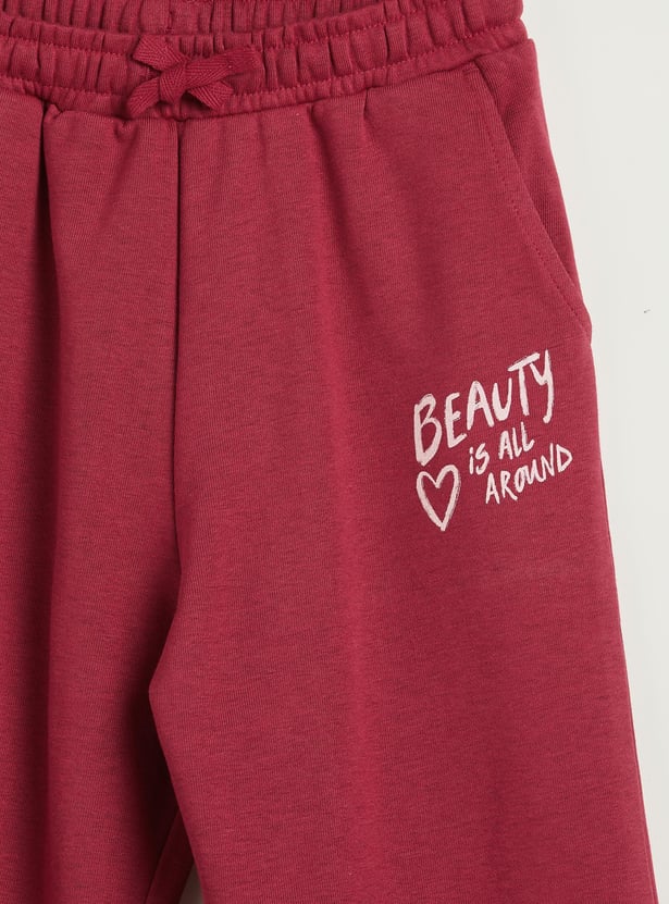 Juniors Slogan Print Joggers with Drawstring Closure and Pockets