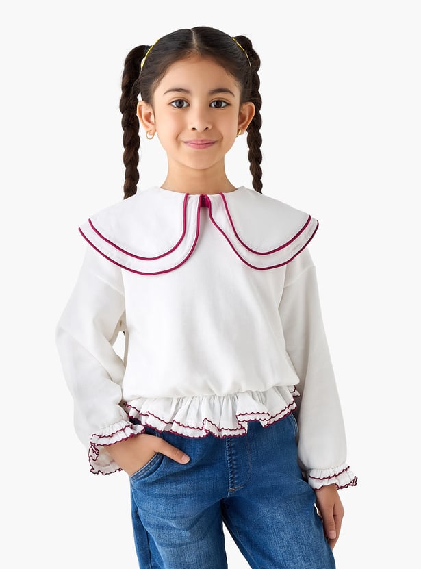Juniors Solid Peter Pan Collar Sweatshirt with Long Sleeves