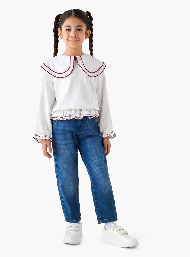 Juniors Solid Peter Pan Collar Sweatshirt with Long Sleeves