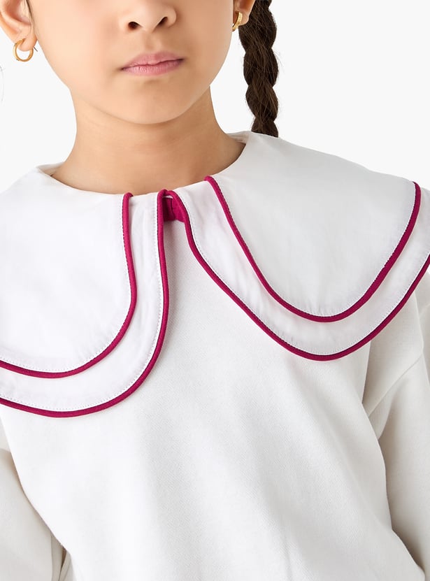 Juniors Solid Peter Pan Collar Sweatshirt with Long Sleeves