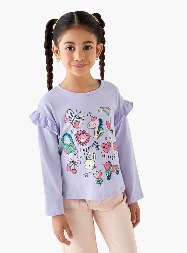 Juniors Printed T-shirt with Long Sleeves