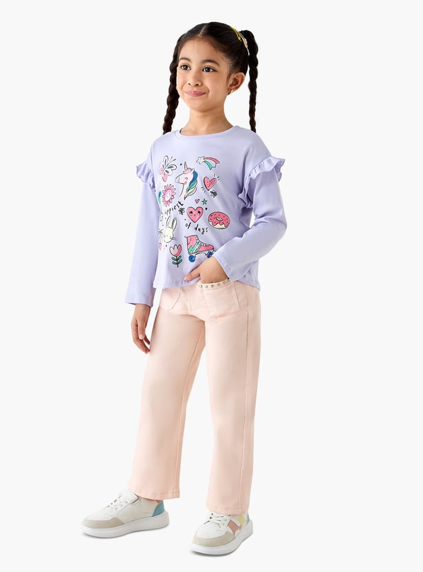 Juniors Printed T-shirt with Long Sleeves
