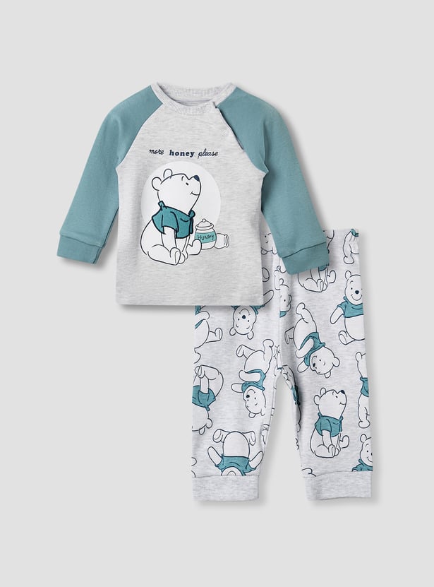 Winnie The Pooh Print T-shirt with Long Sleeves and Pyjama Set