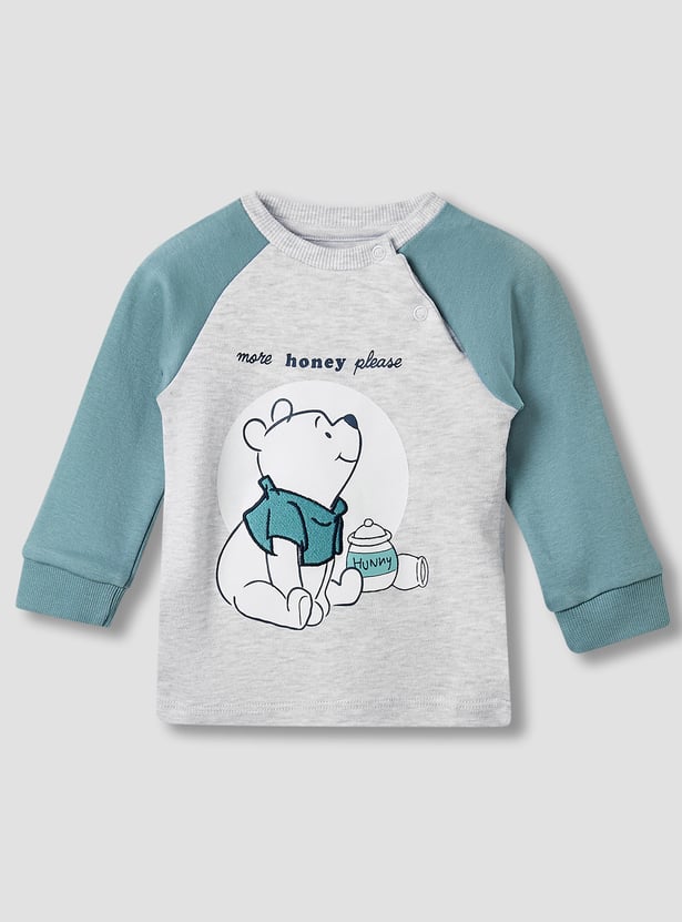 Winnie The Pooh Print T-shirt with Long Sleeves and Pyjama Set