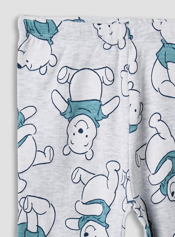Winnie The Pooh Print T-shirt with Long Sleeves and Pyjama Set