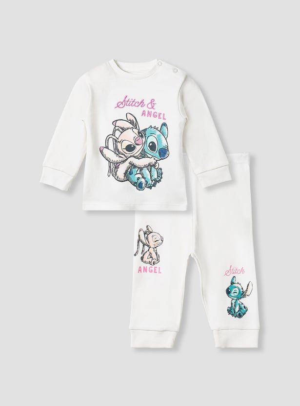 Stitch and Angel Print T-shirt with Long Sleeves and Pyjama Set