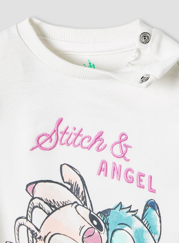Stitch and Angel Print T-shirt with Long Sleeves and Pyjama Set