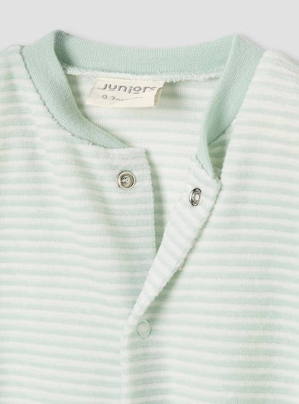 Juniors Striped Sleepsuit with Round Neck