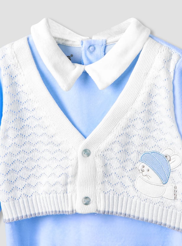 Giggles Velour Collared Sleepsuit with Long Sleeves