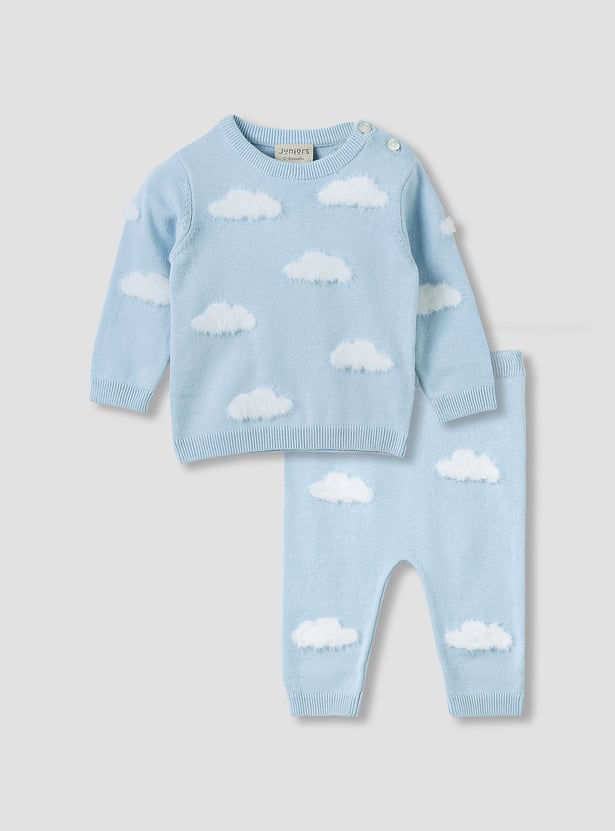 Juniors Cloud Print Knitted Sweatshirt and Pyjama Set