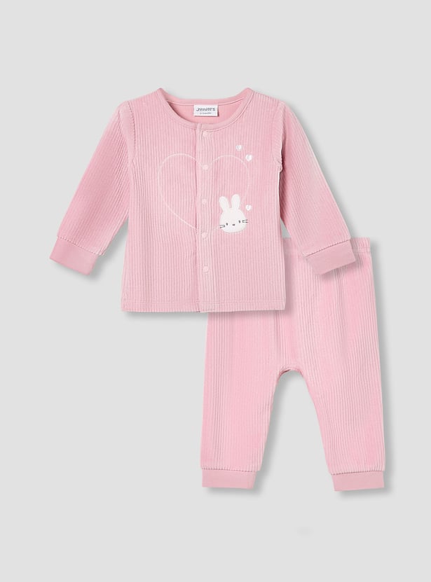 Juniors Bunny Applique Velour Top with Pyjamas Set