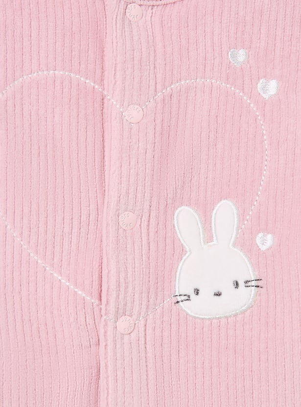 Juniors Bunny Applique Velour Top with Pyjamas Set