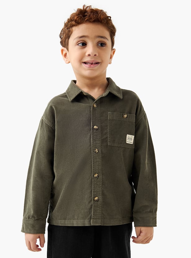 Juniors Corduroy Shirt with Collar and Long Sleeves