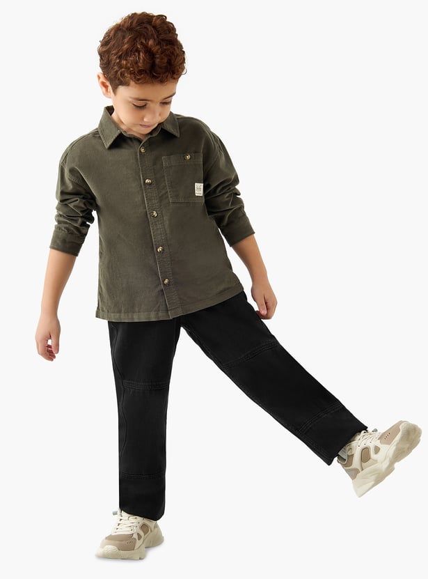 Juniors Corduroy Shirt with Collar and Long Sleeves