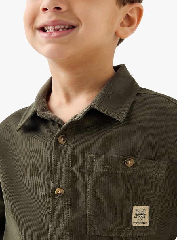 Juniors Corduroy Shirt with Collar and Long Sleeves