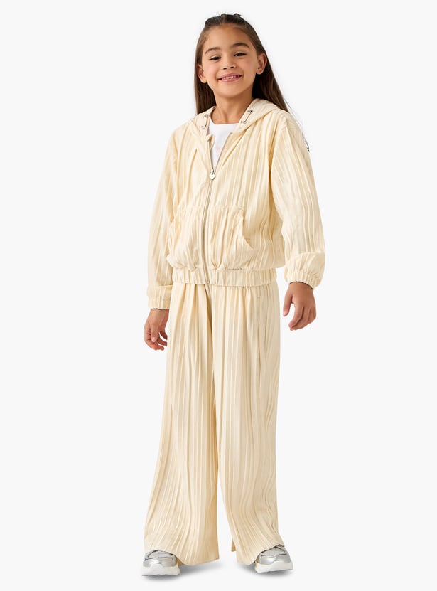 Juniors Textured Zip Through Hooded Jacket and Pants Set