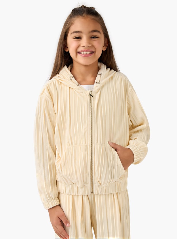 Juniors Textured Zip Through Hooded Jacket and Pants Set