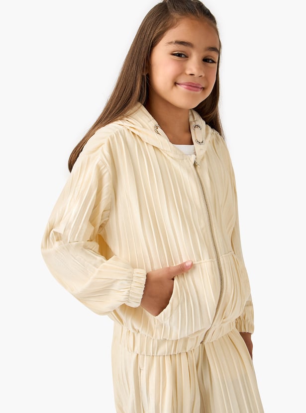 Juniors Textured Zip Through Hooded Jacket and Pants Set