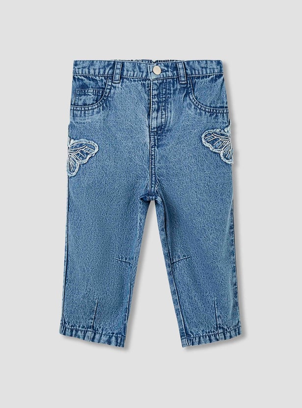 Juniors Girls' Butterfly Applique Straight Fit Jeans