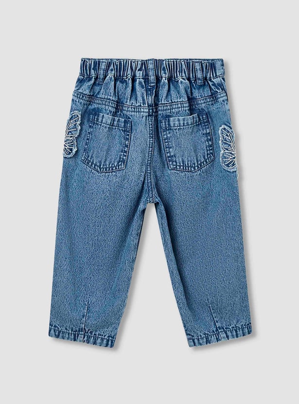 Juniors Girls' Butterfly Applique Straight Fit Jeans