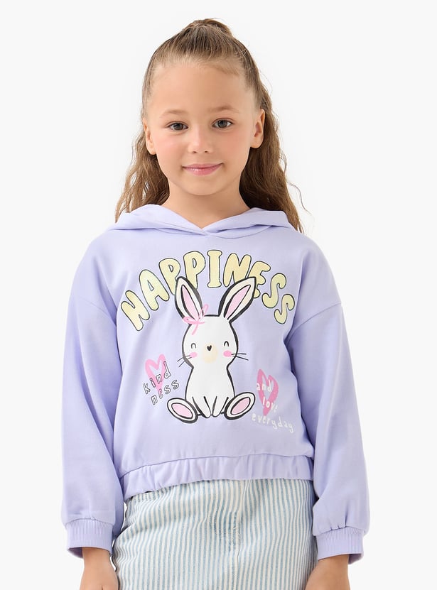 Juniors Bunny Print Pullover with Hood