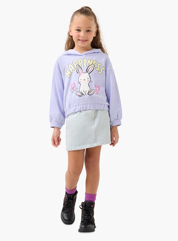 Juniors Bunny Print Pullover with Hood