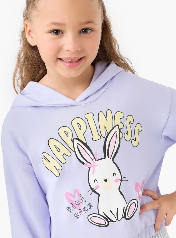 Juniors Bunny Print Pullover with Hood