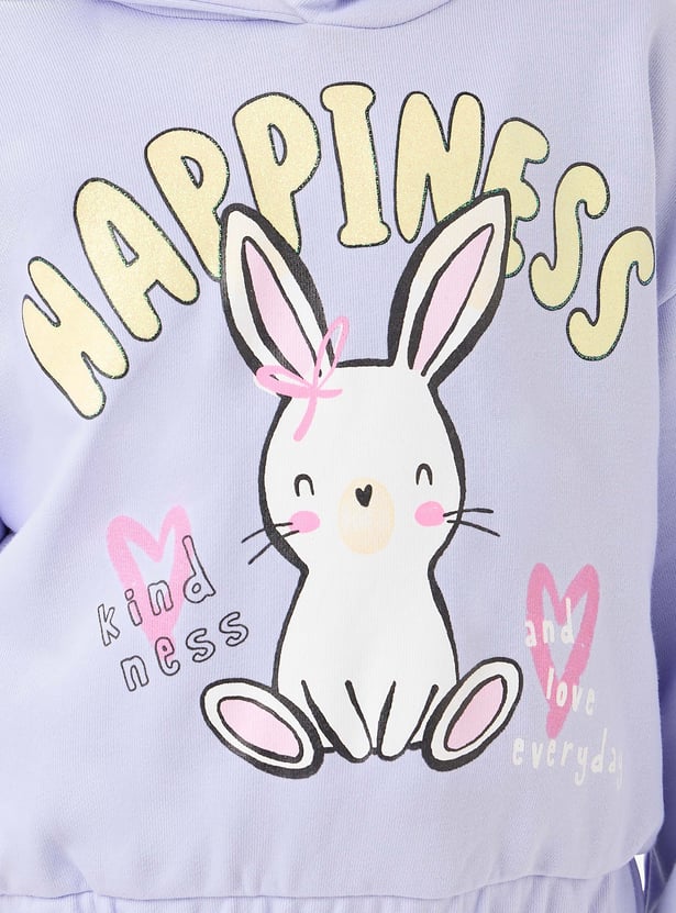 Juniors Bunny Print Pullover with Hood