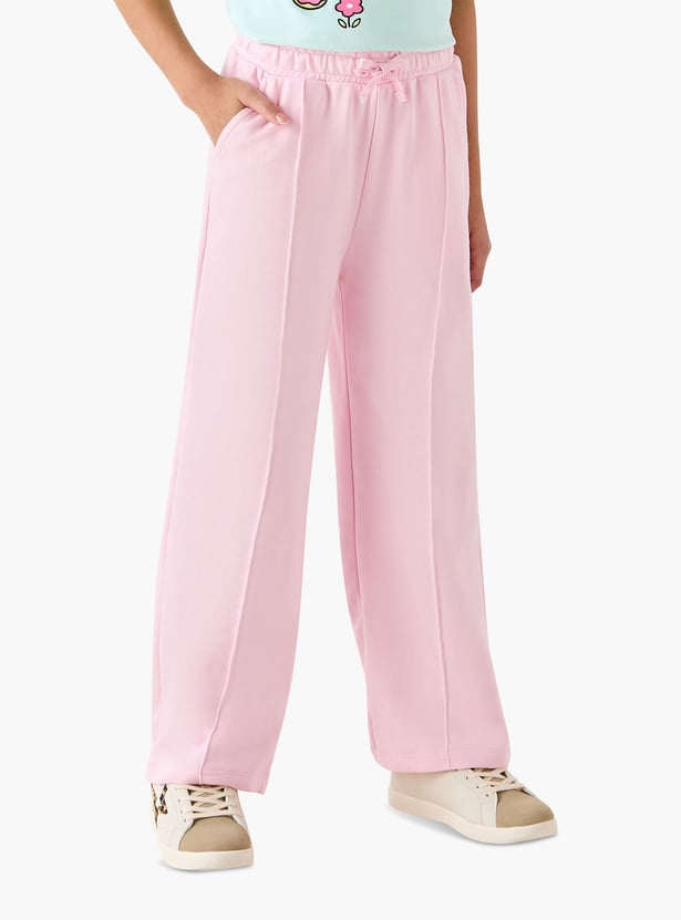 Juniors Solid Track Pants with Drawstring Closure and Pockets