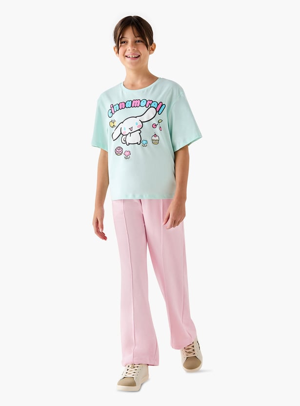 Juniors Solid Track Pants with Drawstring Closure and Pockets
