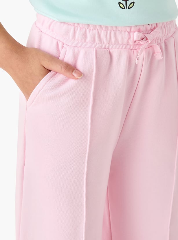 Juniors Solid Track Pants with Drawstring Closure and Pockets